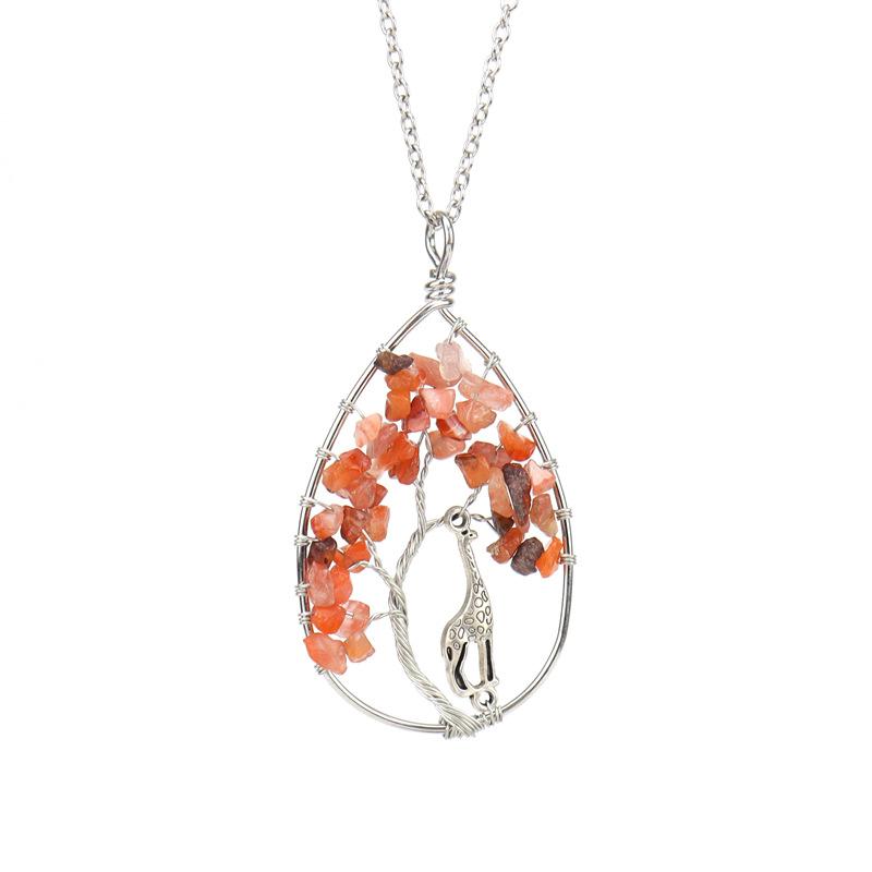 Handmade Copper Wire Wound Natural Gravel Crystal Giraffe Life Tree Fortune Tree Necklace N53