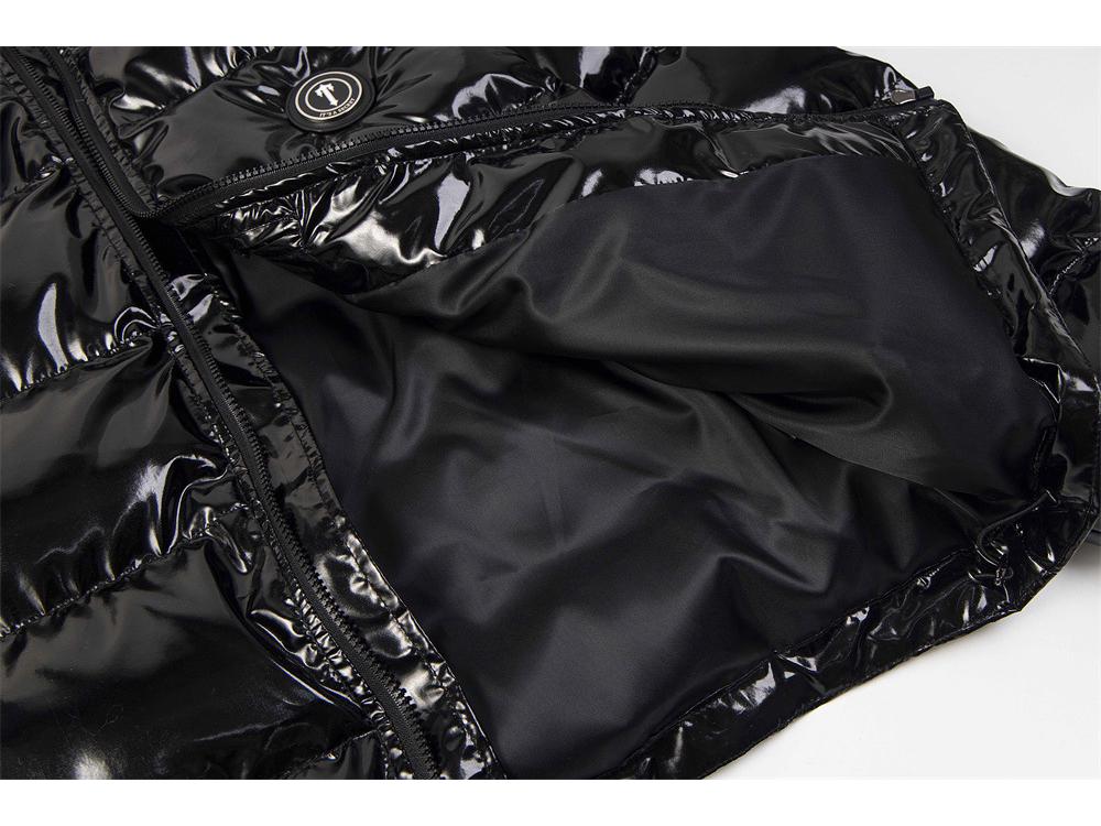 Trapstar Glänzende Schwarze PU-Lederjacke mit Abnehmbarer Kapuze - Verdickte Baumwoll-Paar-Oberbekleidung Auf Lager