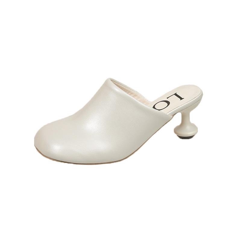 

Fashion Elegant Women Slippers Fad Mid Heels Leather flip flops Mule Shoes 2025 Summer Designer Dress tongs femme sling women s shoes 35