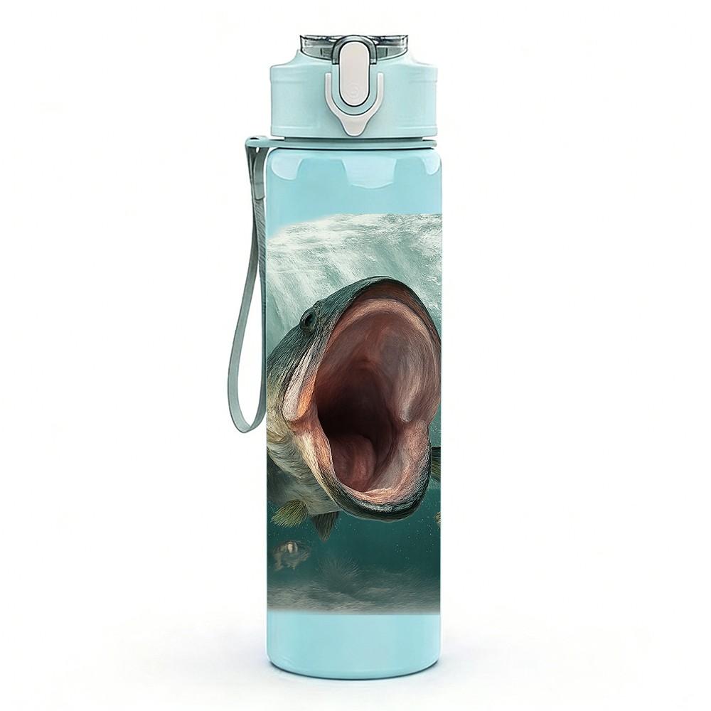 1PC Shark Open Mouth Ocean Scene 750ml Color Plastic Sports Water Bottle Leakproof Flip Straw Lid For Sports Office Home Use