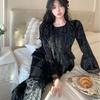 1011 New Pajamas Korean Version Autumn and Winter Diamond Velvet Two-piece Set Sweet Princess Style Lace Outer Loungewear Set
