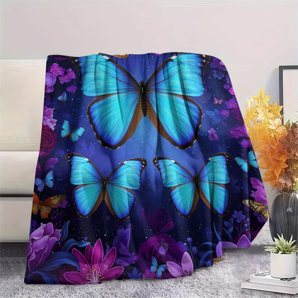 1PC 3D Butterfly Print Flannel Blanket, High Quality All Seasons, Home Decor, Warmth and Comfort, Perfect for Christmas Gifts