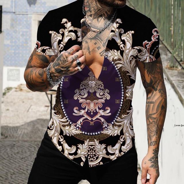 Pánské košile Krátké Luxusní košile s límečkem Lapel Prom Vysoce kvalitní topy Pánské oblečení Slim Fit Tričko 5xl Barokní potisk Volná trička