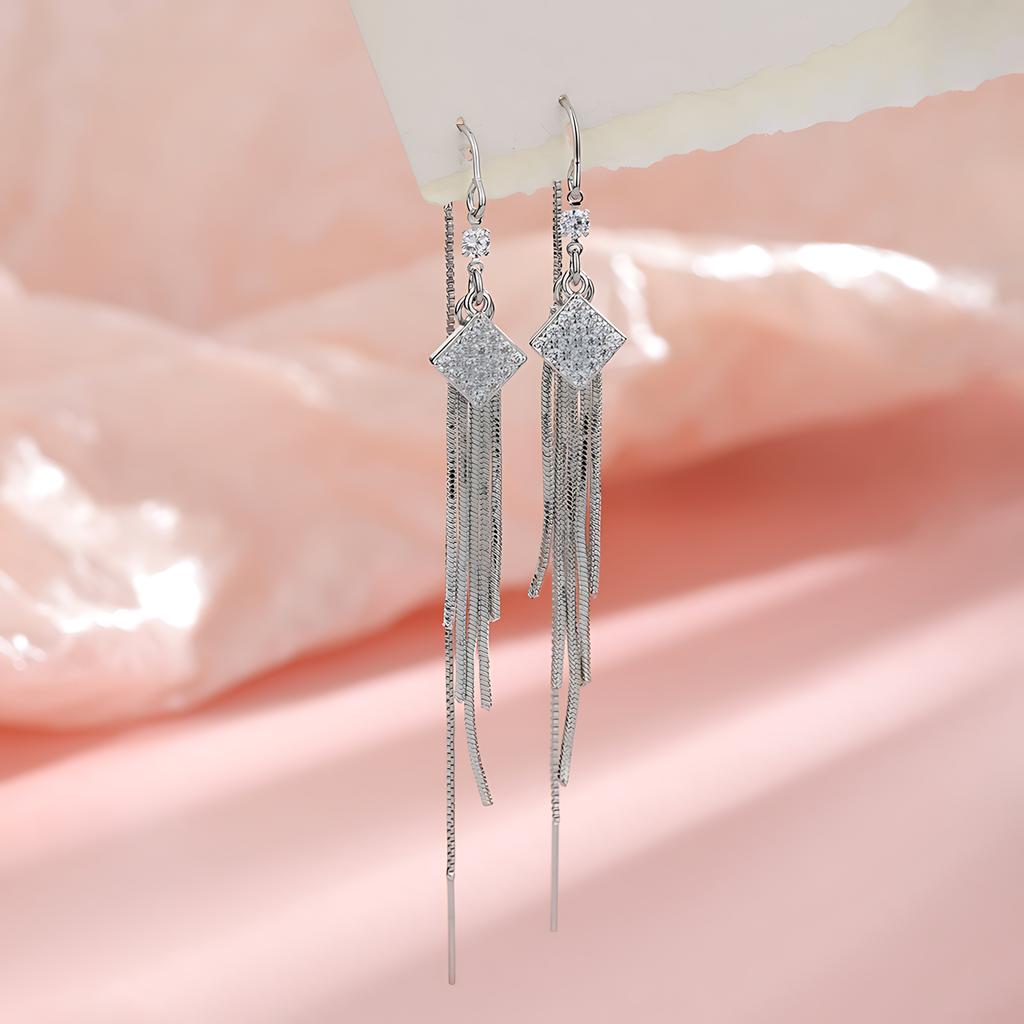 Sam Panda 925 Silver Earrings For Women Trendy Waterdrop Long Tassel Jewelry Prevent Allergy Party Accessories