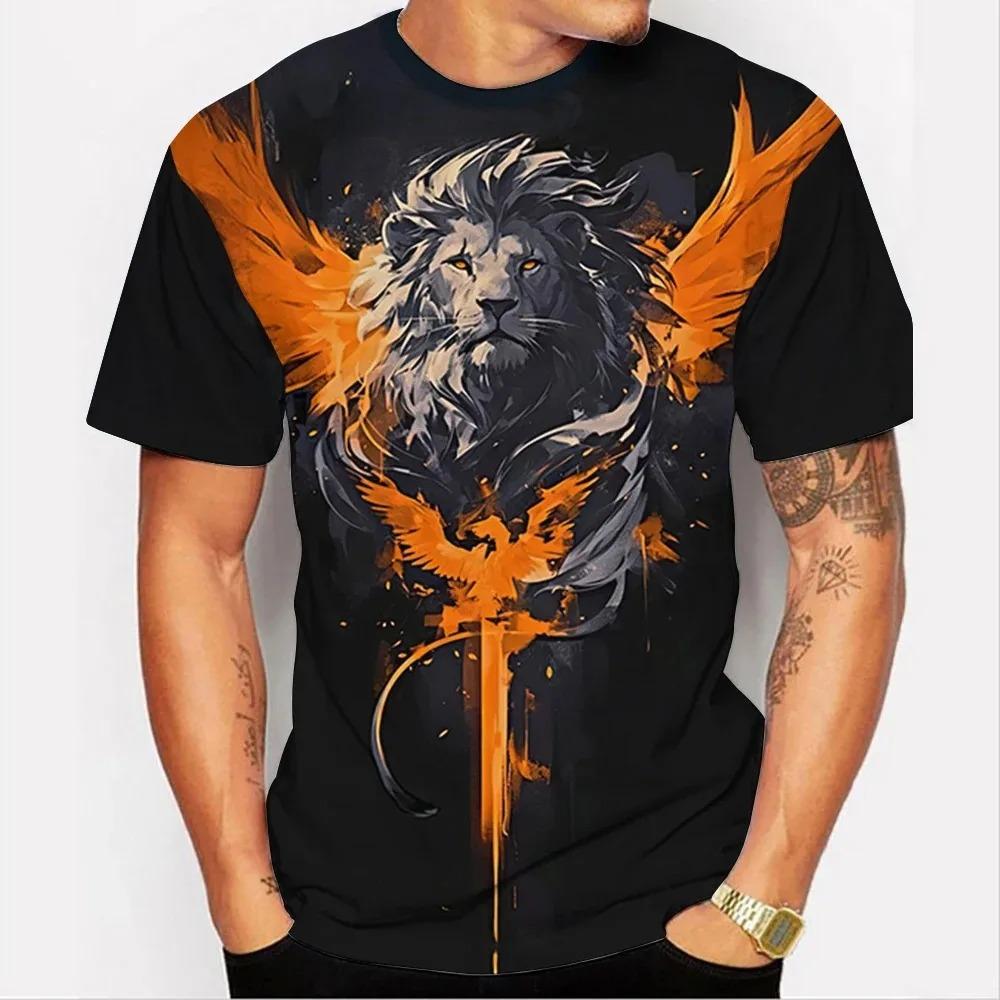3D Lion Graphic Printed Men's T-Shirt Animal T-Shirt Man Summer Casual Short Sleeve Tops Fashion Crew Neck Harajuku Clothing