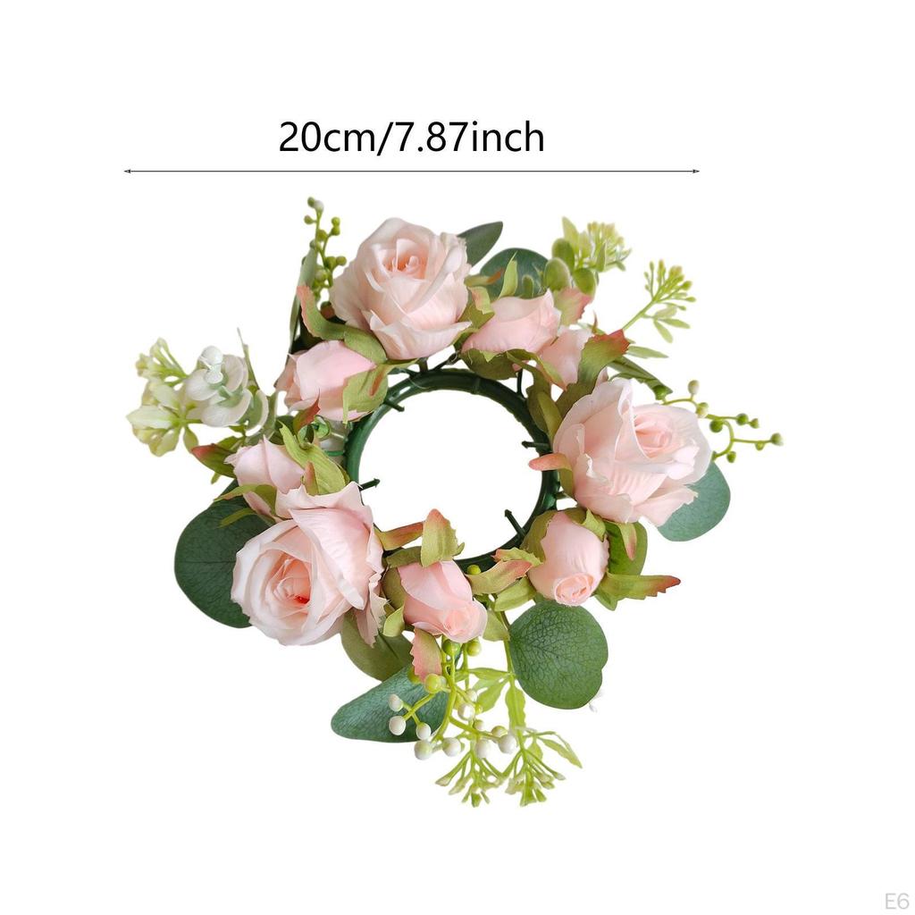Candle Ring Artificial Flowers Wreath Table Centerpiece Decorative Candlestick Holder Candleholder
