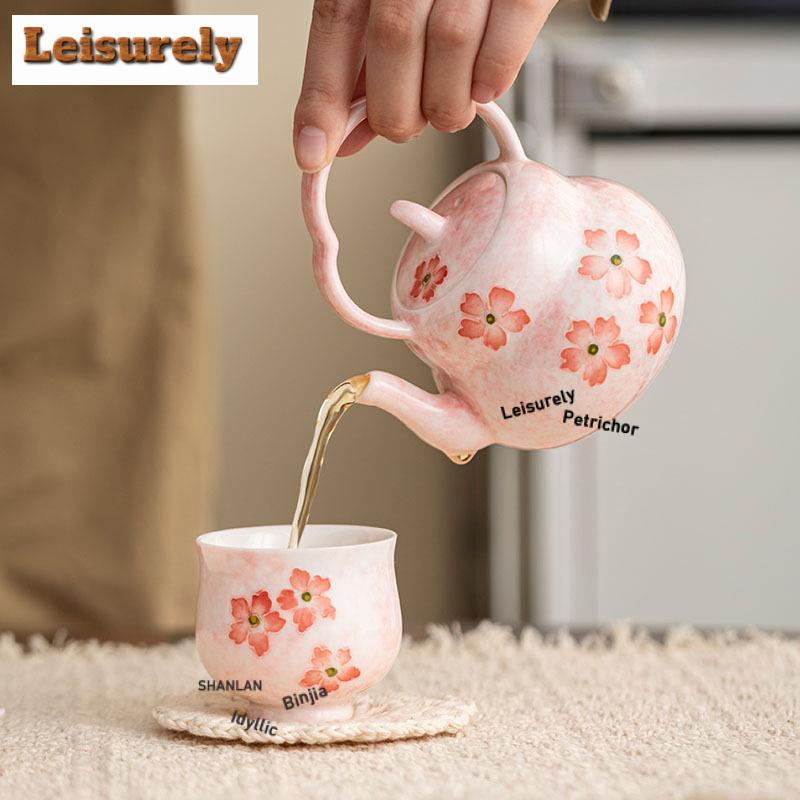 161ml Hand-painted Cherry Blossom Teapot Traditional Tea Infuser Pot Tea Making Kettle With Strainer Green Tea Tea Items Craft