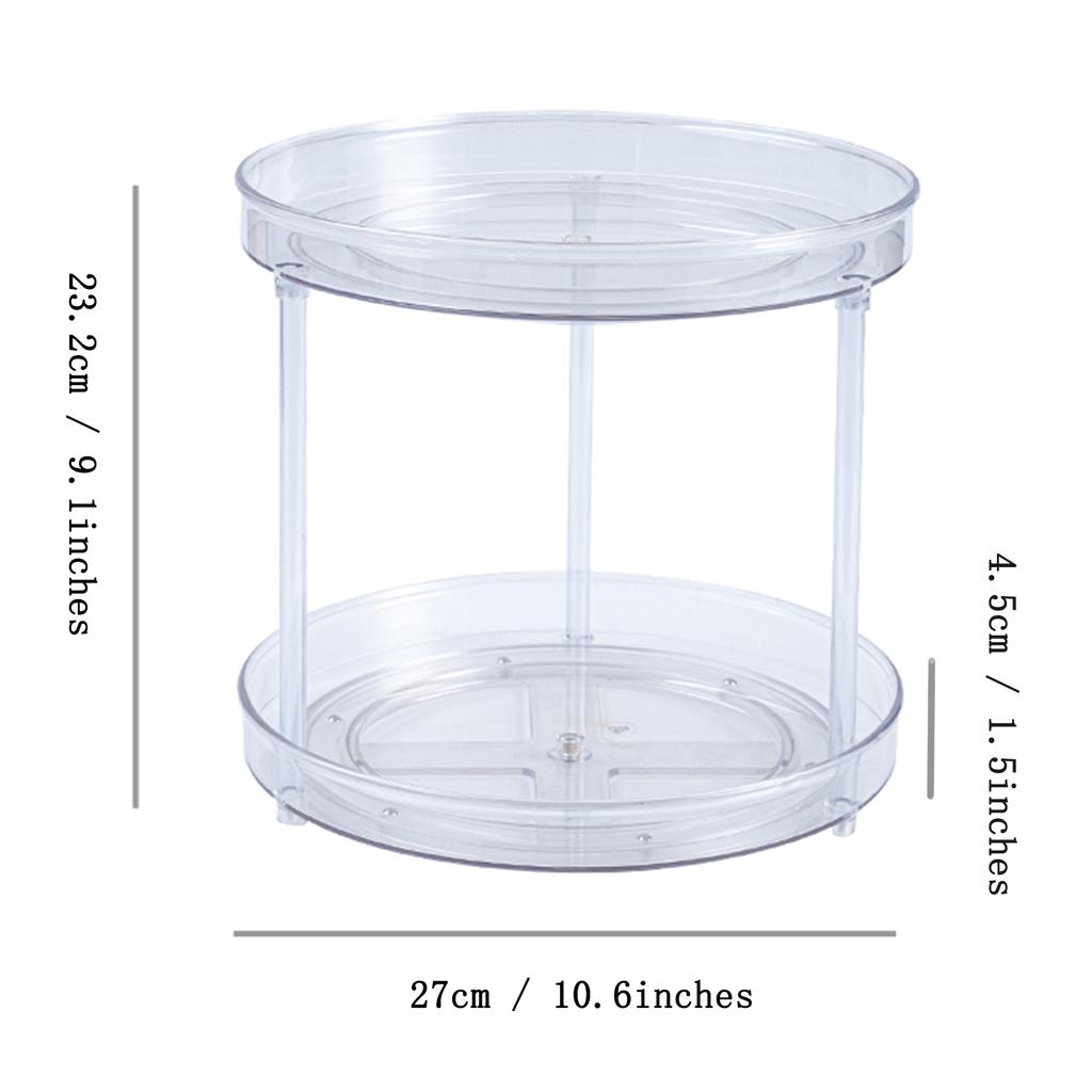 360° Rotating Organizer 2-Tier Transparent  Lazy Susan Non Slip for Kitchen Spice Cosmetic Bathroom Countertop Storage