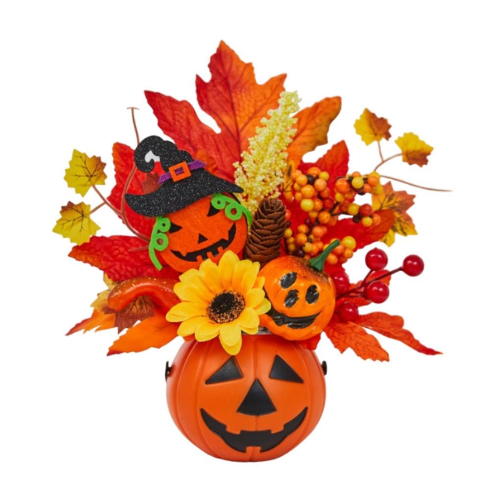 Foam Pumpkin with Bacca Flowers and Maple Leaves for Autumn Home Decoration