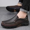 Men's Large Slip-On Leather Shoes: Breathable, Soft Sole, Anti-Slip Casual Comfort for Middle-Aged Dads