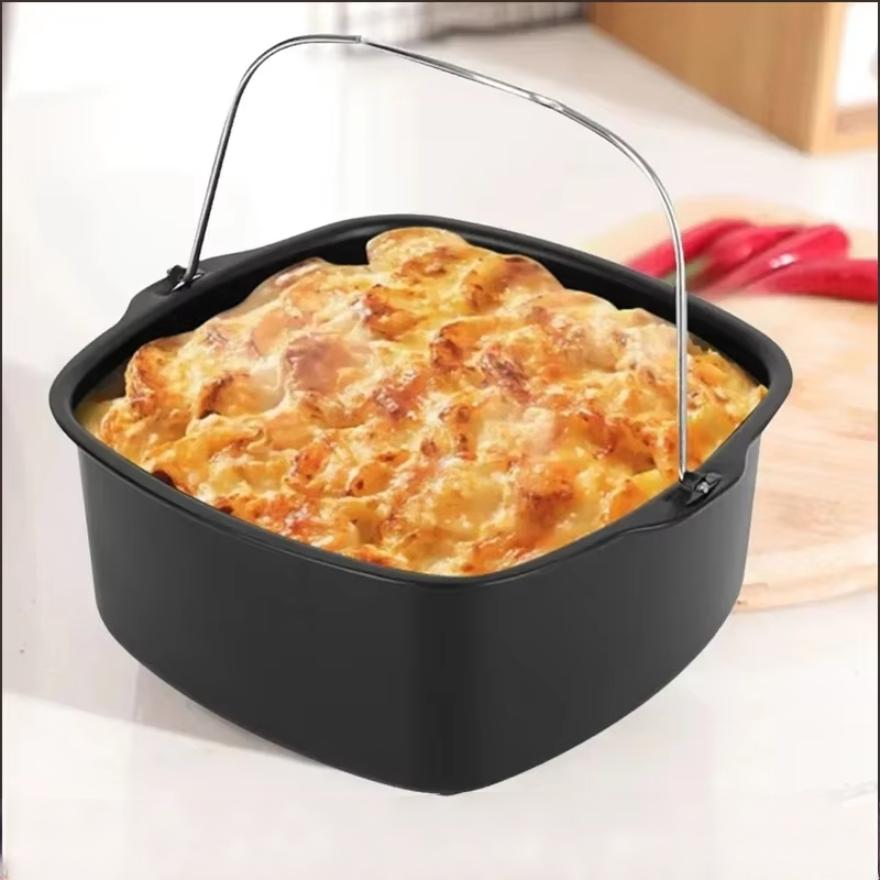 Cestello Friggitrice ad Aria Quadrato in Acciaio Antiaderente Teglia da Forno per Torta Ciotola a Barile Cestello per Arrosto Stampo per Pasticceria Accessorio Cucina