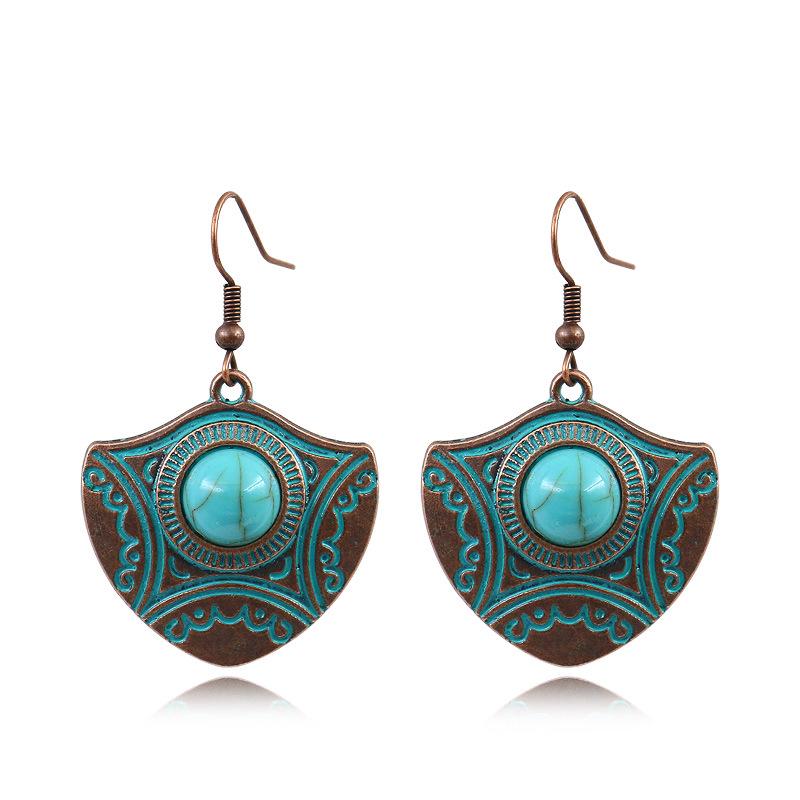 Vintage Bohemian Drop Dangle Earrings for Women Blue Stone Tassel Handmade Zircon Ethnic Boho Geometric Statement Earrings