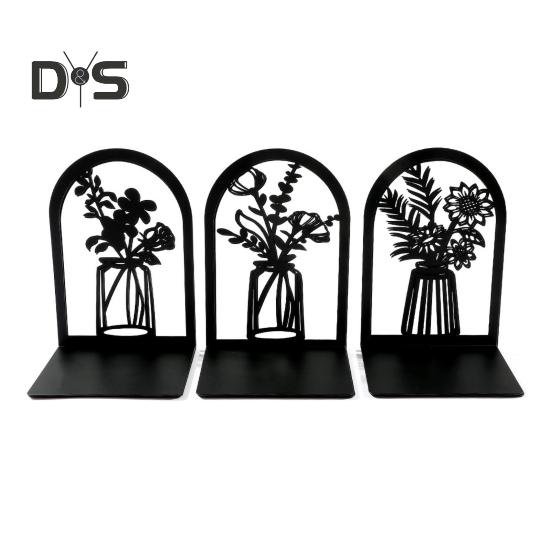 2ks Knihovna Konce knih Dutý květinový vyřezávaný vzor Vázy zarážky na knihy Design ve tvaru L Protiskluzový držák na knihy