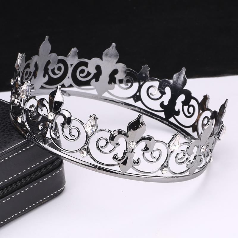 Men's Crown Simple Multi Color Round King Crown Baroque Bride Retro Alloy Hair Crown Headdress