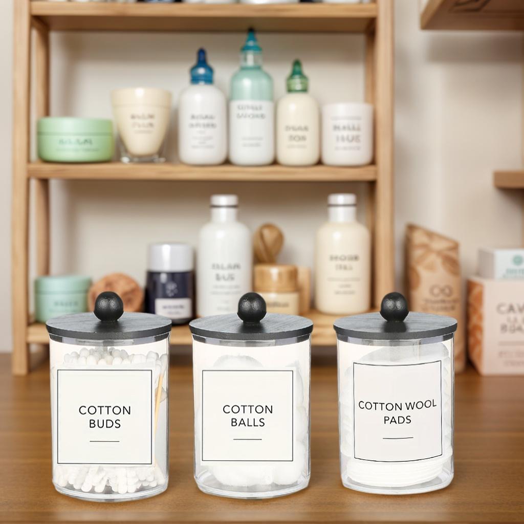 2/3/4 Pack Bathroom Storage Canisters Qtip Holder Dispenser with Lids - 10 oz Clear Plastic Apothecary Jar for Vanity Makeup
