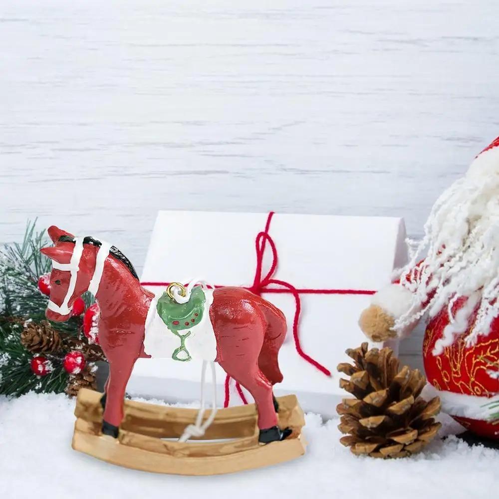 Three-dimensional Christmas Tree Pony Pendant Resin Rocking Horse Hanging Ornament  Gift