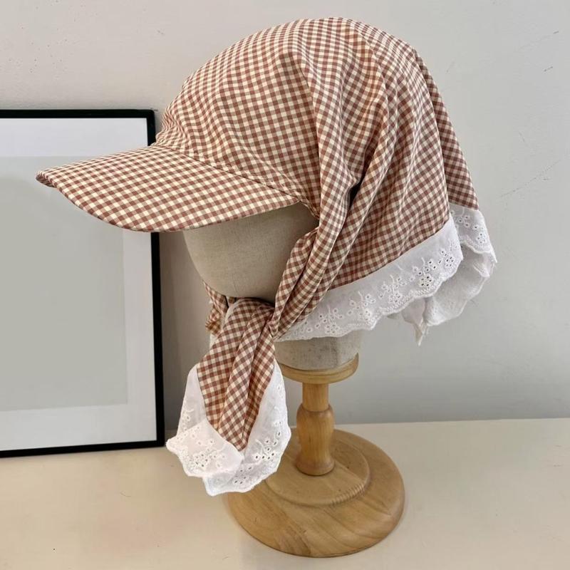 Fashionable Checkered Head Wrap Hat Comfortable and Multiuse Sunproof Headover Hat for Women Teens Comfortable Headwear