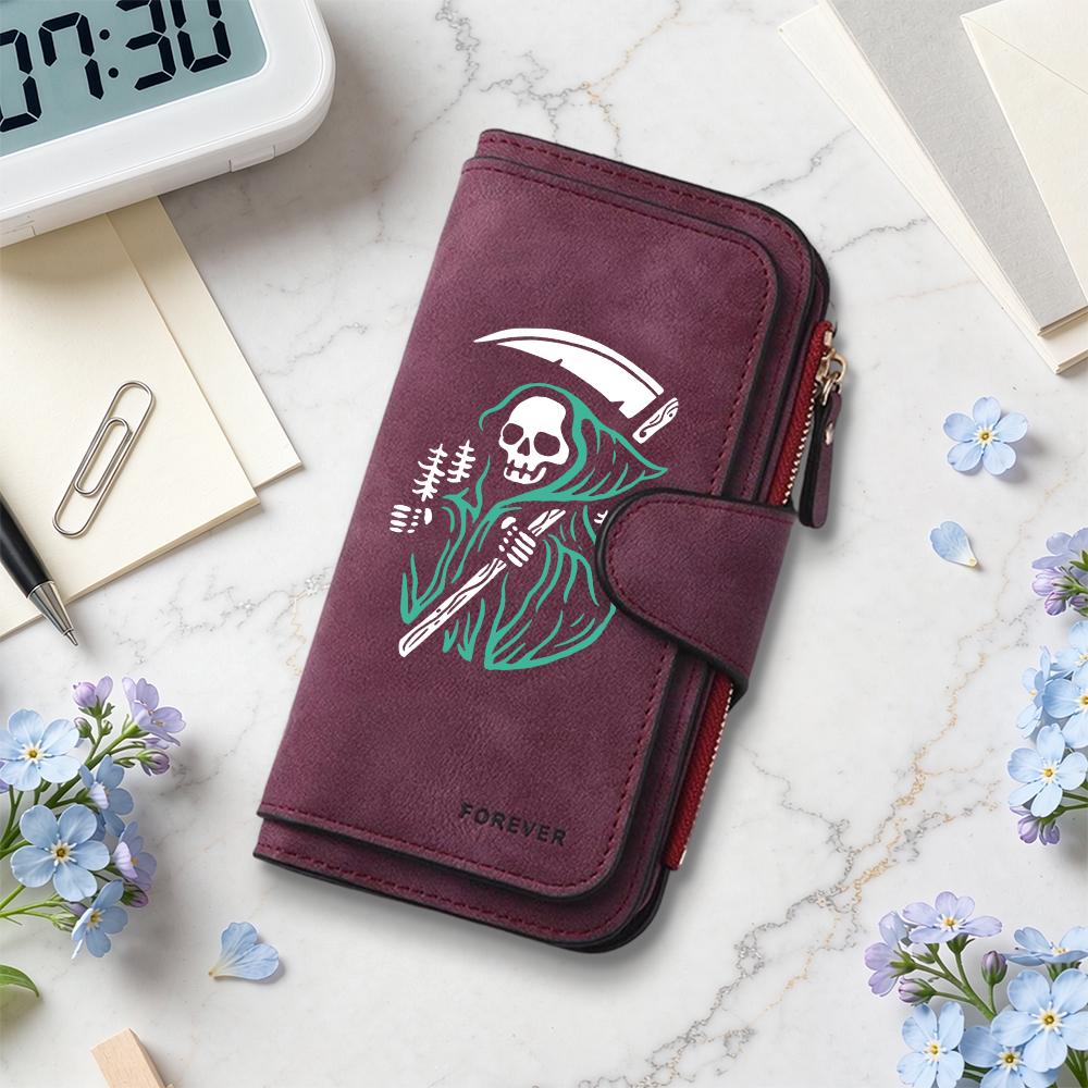 Grim Reaper Pattern Long Wallet Fashion Multifunctional Card Holder Portable Daily Use Purse