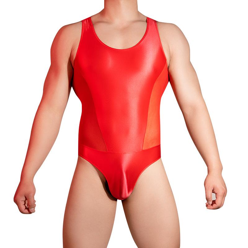 Herren Durchsichtiger Ärmelloser Erotischer Body - Glänzend, Hochelastisch, Atmungsaktiv Muskelformend