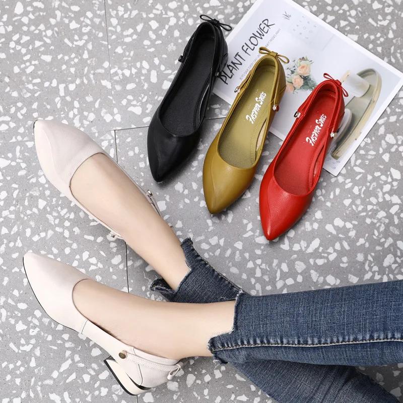 Fashion Spring Summer New Designer Med Heels Shoes Women Large Size Pumps Brand Genuine Leather Ladies Luxury Fashion Party Shoes