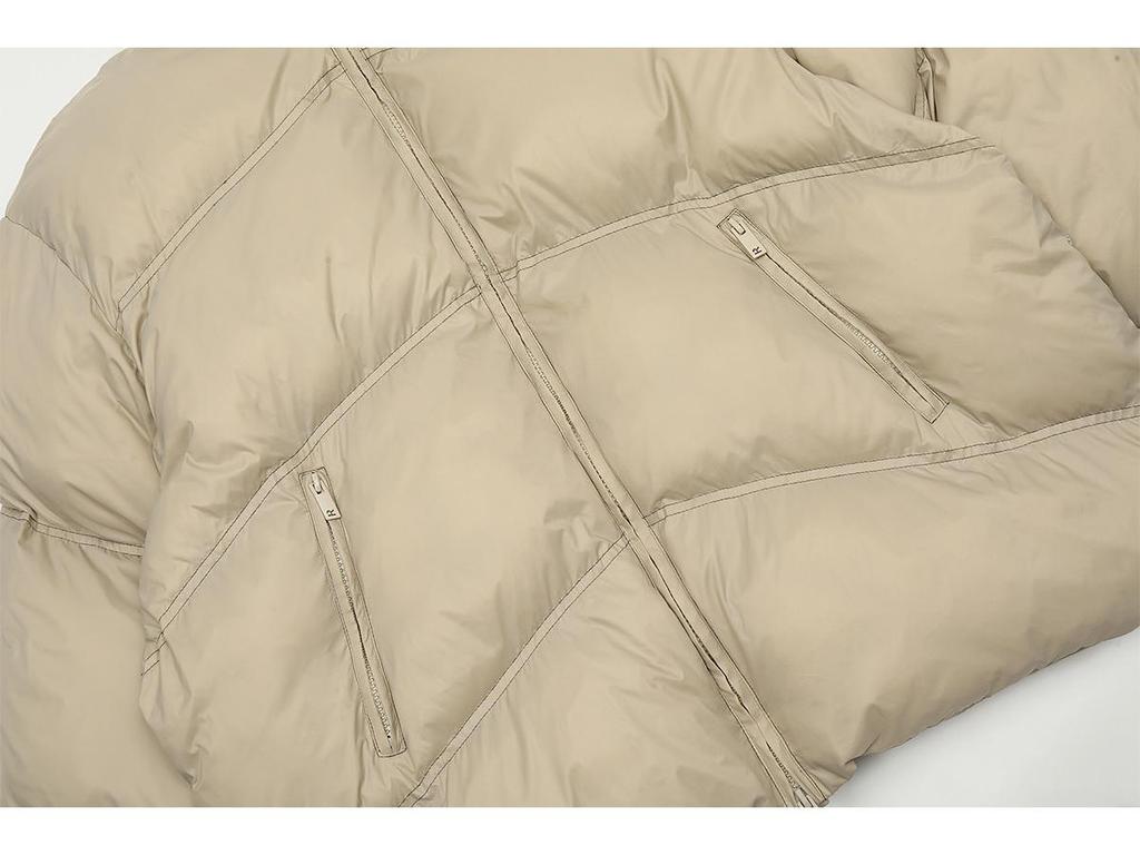 Amerikanische High Street Minimalistische Daunenwattierte Baumwolljacke mit Stehkragen und Reißverschluss mit Metall-Logo