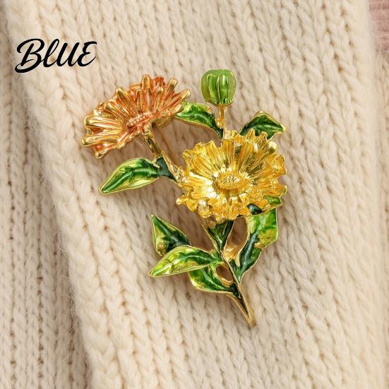 Windbreaker Brooch Pin Enamel Coloring Three Chrysanthemums Design Zinc Alloy