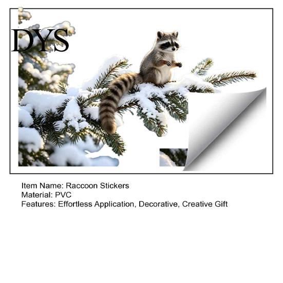 Holiday Glass Door Stickers Winter Forest Raccoon Window Cling, Static Cling Sticker with Snowy Pine Creative Animal Gift for Friends Branch,