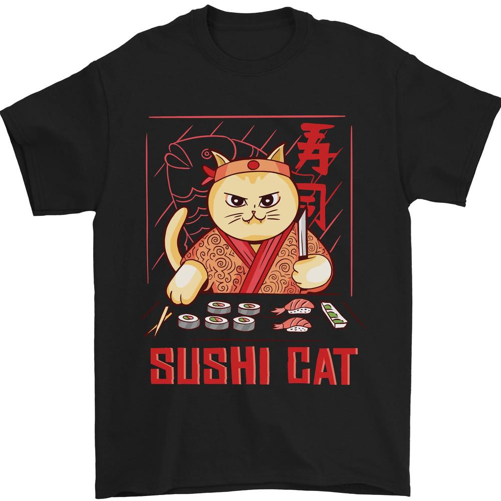 

Funny Sushi Cat Food Fish Chef Japan Mens TShirt Cotton Unisex T-Shirt S