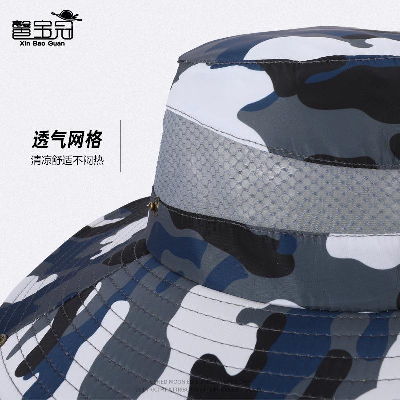 Summer mesh breathable bucket hat camouflage big brim visor hat men's outdoor mountaineering fishing sun protection Benny hat