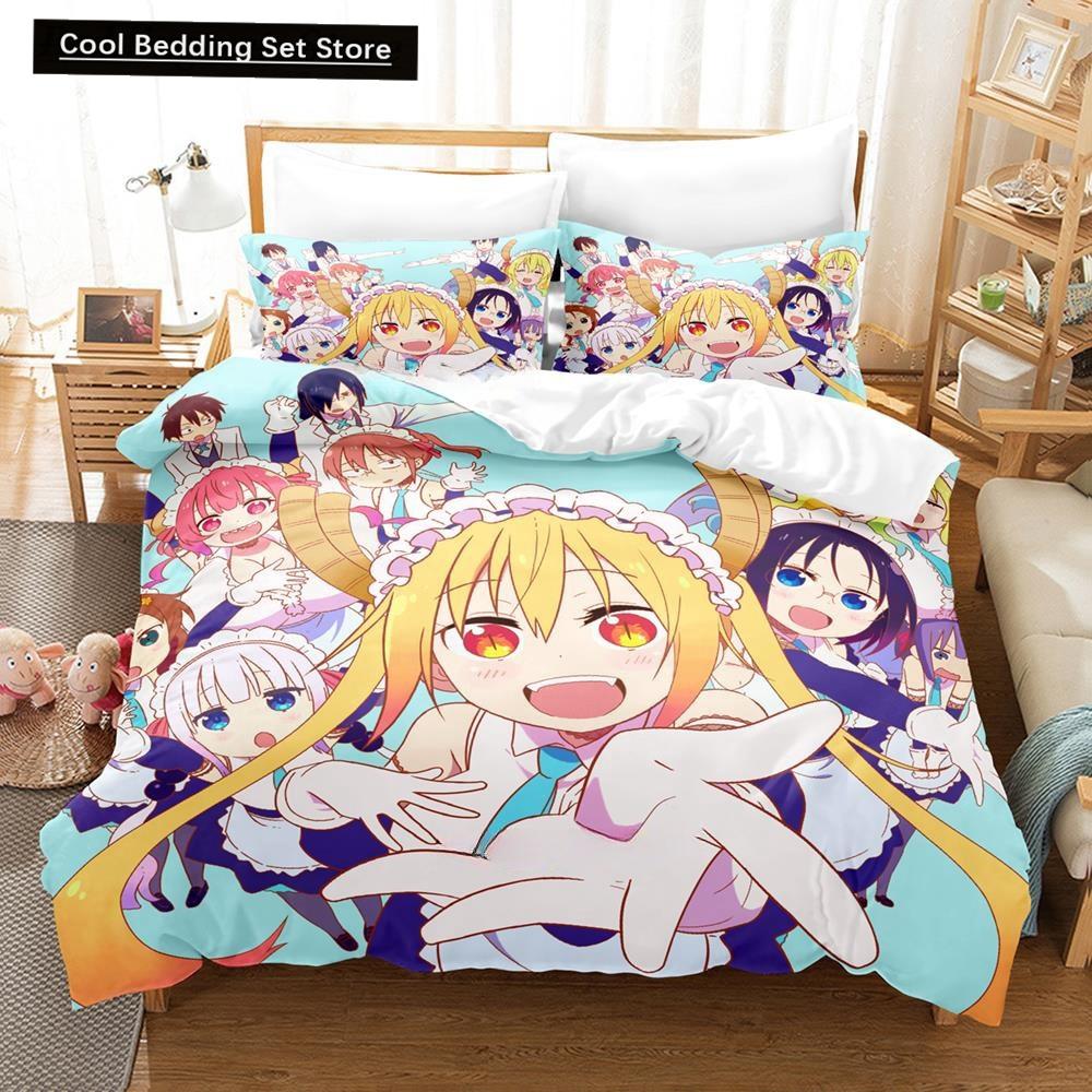 

3D Kawaii Girl Miss Kobayashi s Dragon Maid Bedding Set Anime three-piece set Adult Kid Bedroom Duvet cover Sets Home Textiles 135x200cm