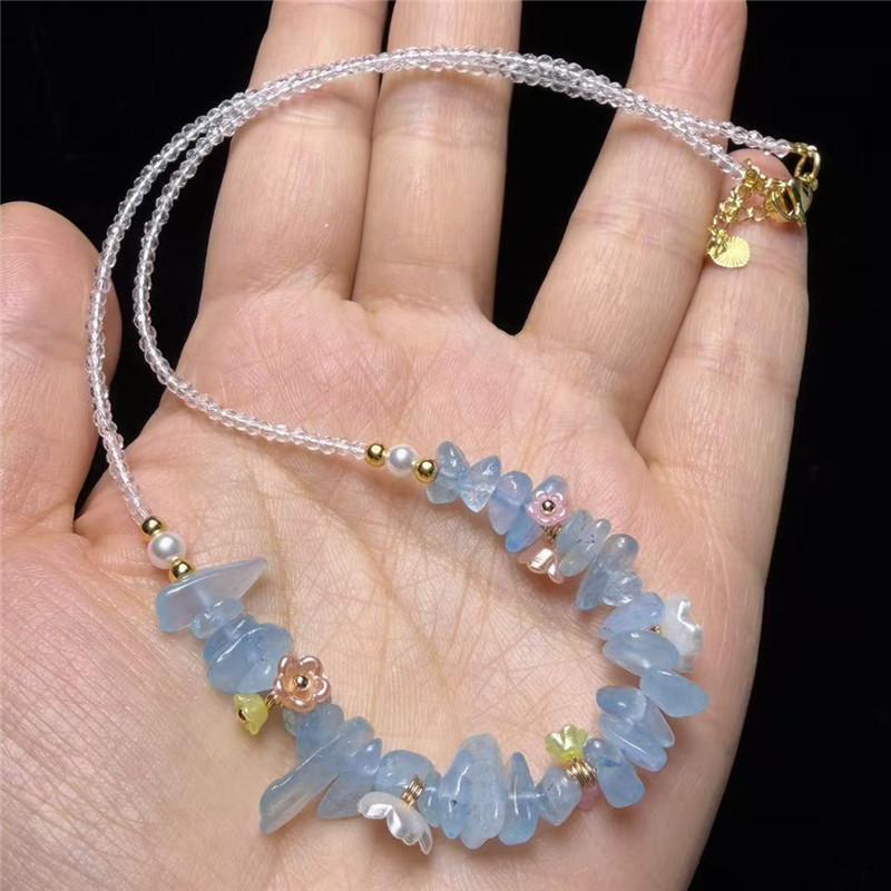 Natural strawberry crystal gravel necklace ice-through pink peach blossom strawberry crystal collarbone chain fashionable irregular and fresh