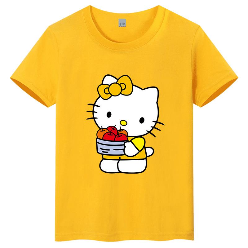 

Brand New Sanrio Hello Kitty Cartoon Print Children s T-shirt, Round Neck, Cute and Casual, Versatile Short Sleeves 100