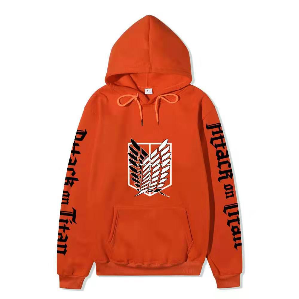 Attack on Titan Freedom Wings Hoodie Unisex Fleece Sweatshirt Survey Corps Logo Gothic Vertical Text Both Sleeves Autumn Winter Pullover