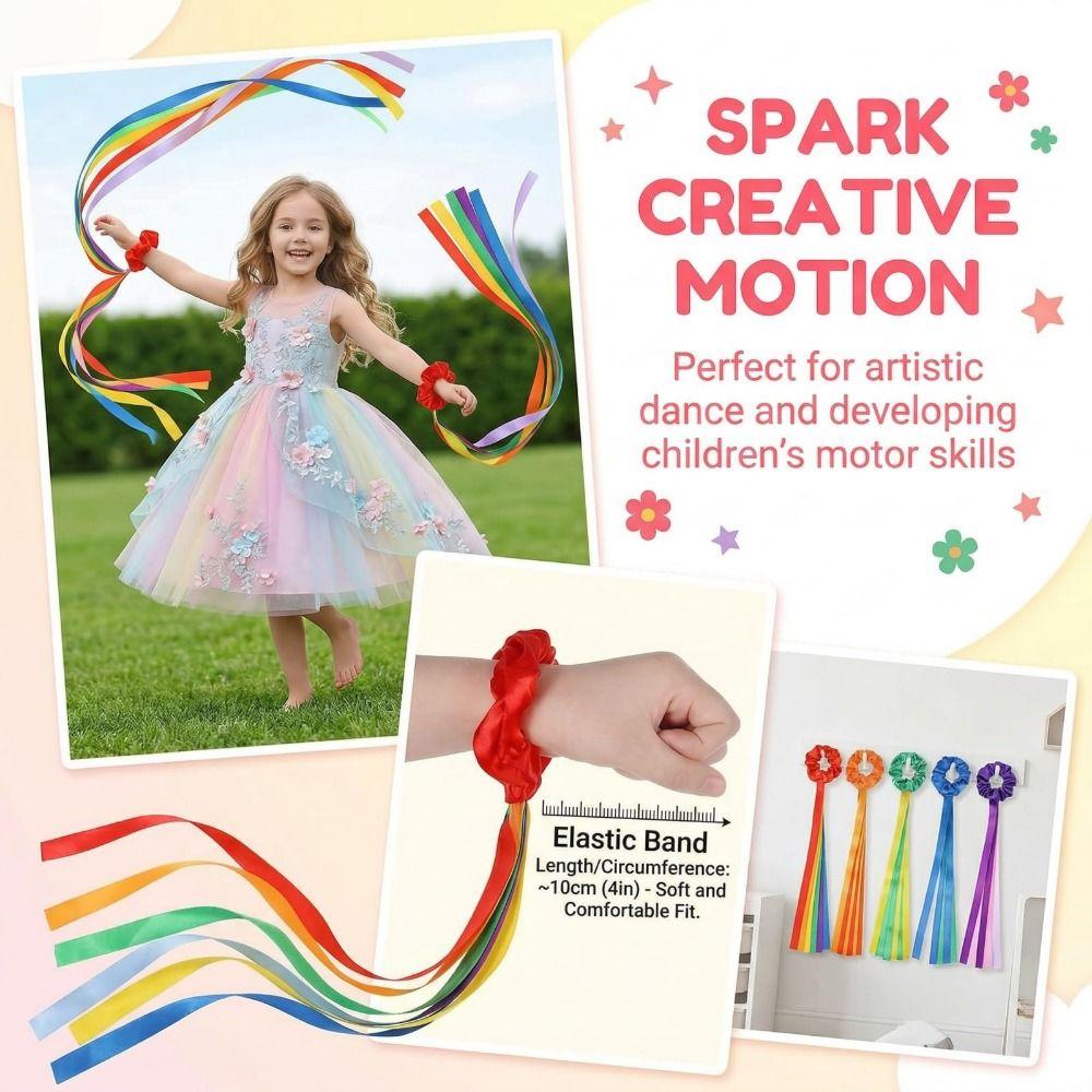 6Pcs Rainbow Gymnastics Long Ribbon Multicolor Rainbow Dance Ribbons Wrist Streamers Dance Party