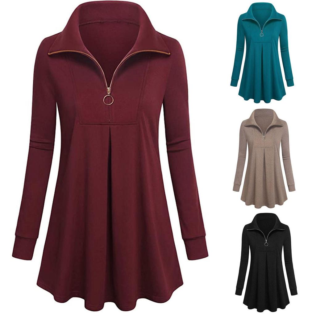 Fashoin Women's Long Sleeve Lapel Tunic Casual Pullover Sweatshirt Blouse Tops