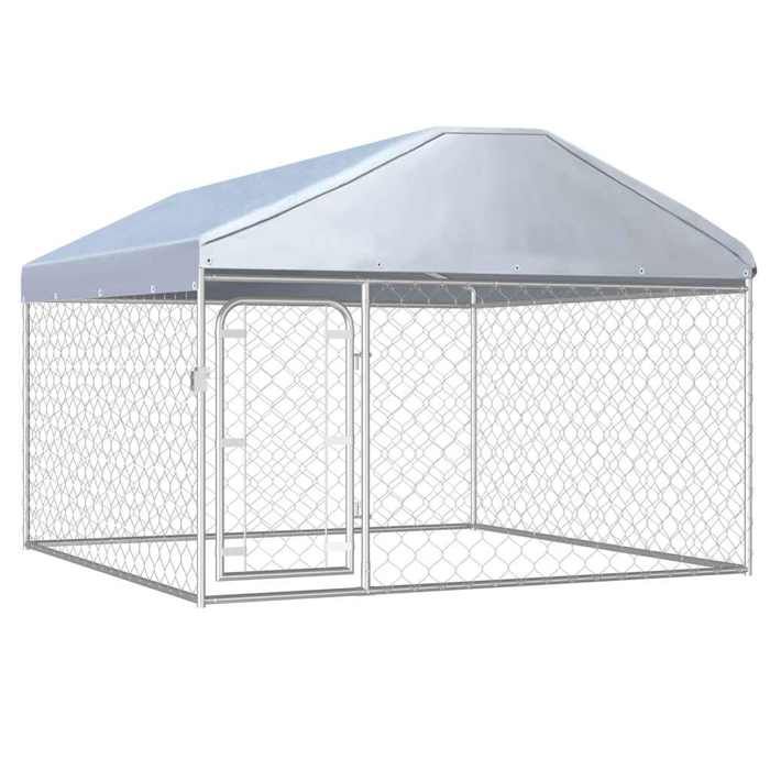VidaXL Outdoor Kennel with Roof for Dogs 2x2x1.35 Cm Enclosure Cage Niche 144493