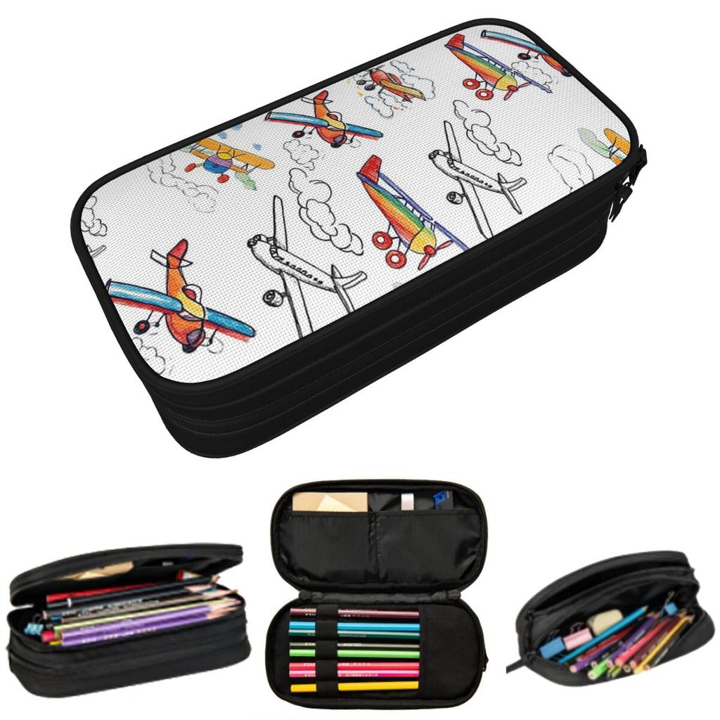Colorful Nostalgic Airplanes Aviation Enthusiast Pencil Case for Studen Pen Box Pencil Bag Stationery Supplies Pen Holder Bag