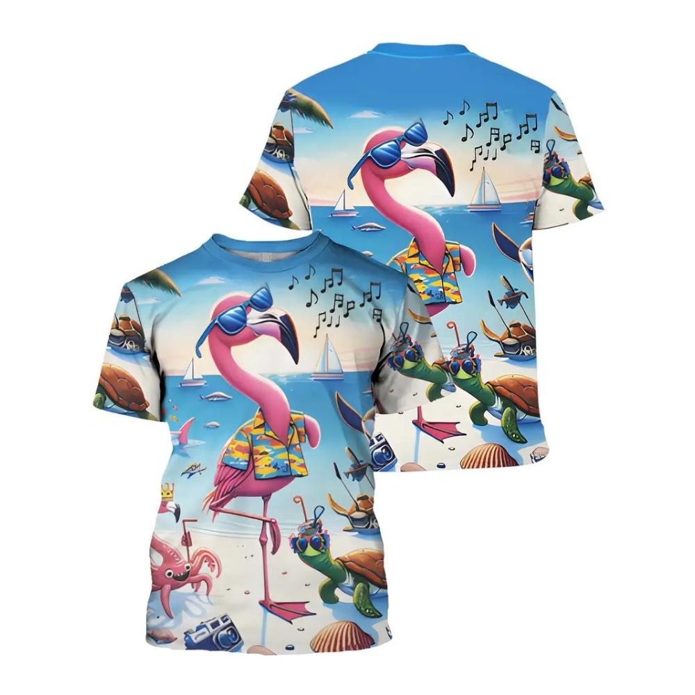 Fashion Flamingo 3D Print Men Women T-Shirts New Summer Casual O-Neck Short Sleeve T Shirt Y2k Harajuku Oversized Kids Tees Tops