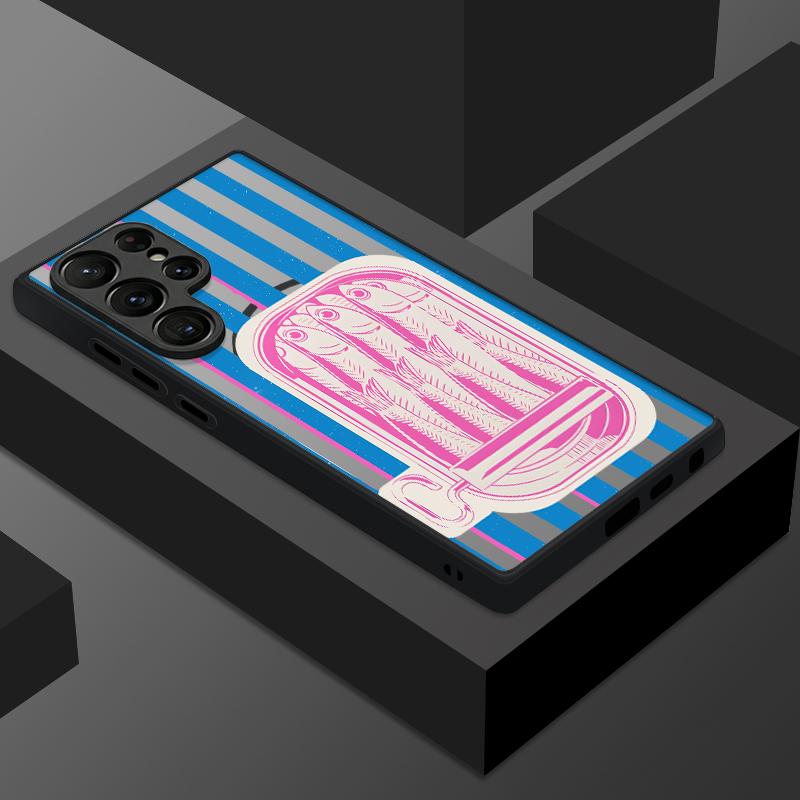 Vintage Sardine Stripes Print Case For Samsung Galaxy S26 Ultra S25 FE S24 S23 S22 Plus S21 FE Magnetic Slim Hybrid TPU+PC Matte Phone Cover