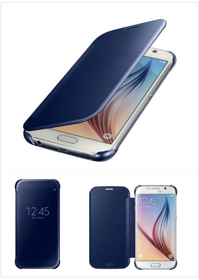For Samsung Galaxy S6 S7 Plus Clear View Mirror Leather Flip Stand Case Cover