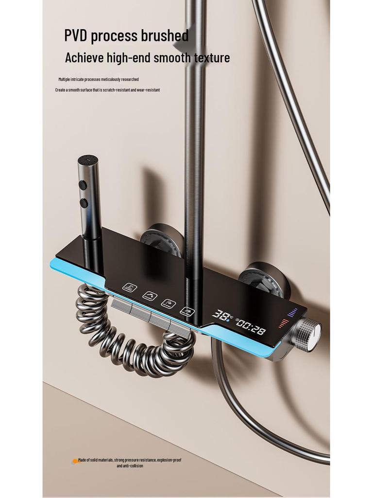 Zestaw prysznicowy z funkcją zwiększania ciśnienia w kolorze gunmetal z wyświetlaczem cyfrowym