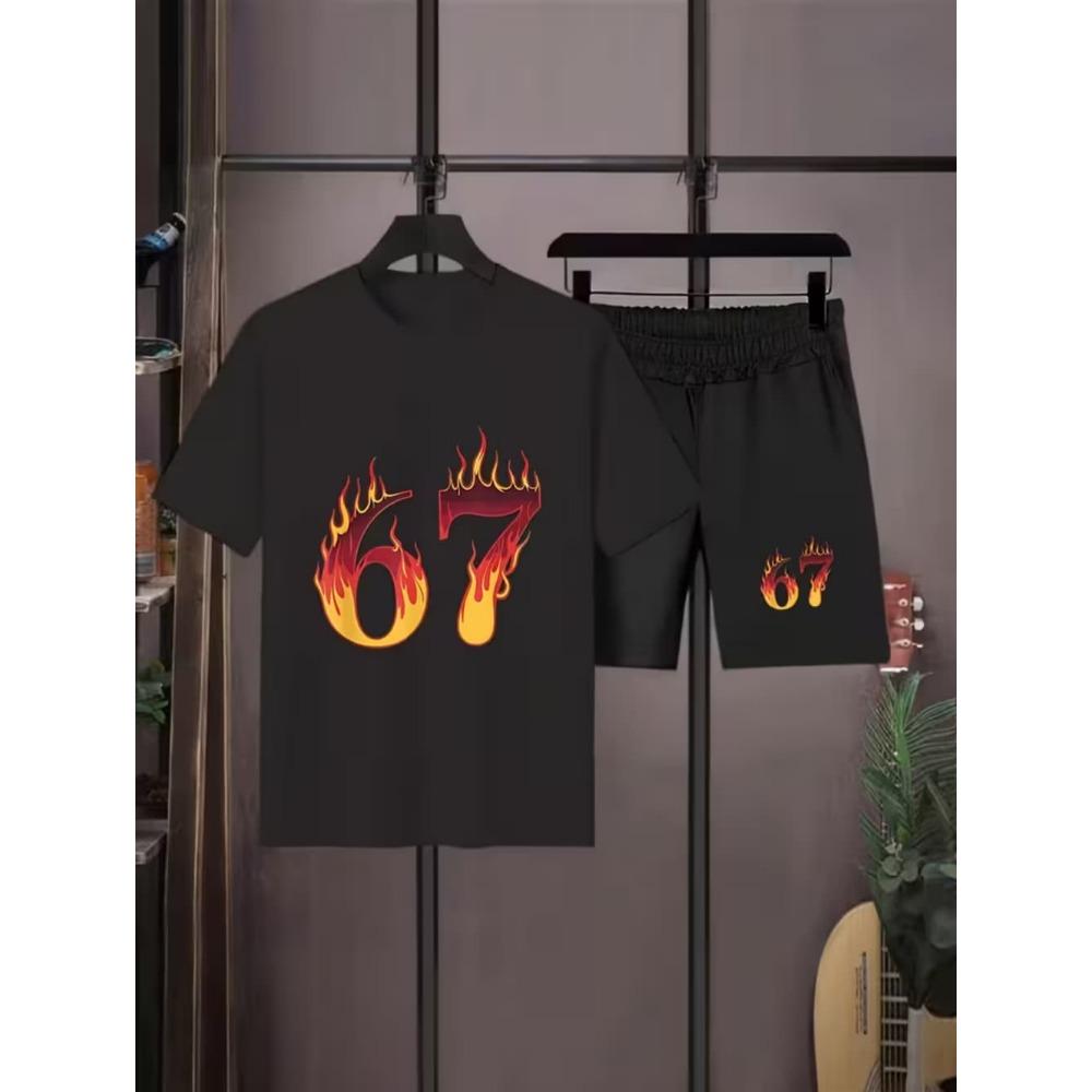 Funny Six Seven 67 Number Print Kids Short Sleeve Suit Boy's Clothing T-Shirt Shorts Set Girl's Clothes