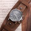 20/22/24mm Bund Strap Men's Vintage Cowhide Cuff Watch Band Pin Buckle Bracelets Deep Brown Black Light Brown Color Watch Strap