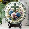 2D Flat Christian Cross Floral Welcome Doorplate, Aluminum Decorative Sign and Plaque, Various Sizes. Country Farmhouse Hanging Door Decoration