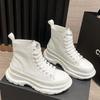 Women's White High-Top 2022 Genuine Leather Platform Casual Sneakers