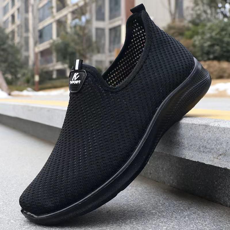 Fashion Summer Men's Casual Shoes, Knitted Mesh Sports Shoes, Anti Slip Lightweight Flat Shoes, New Men's Breathable Slip On Running Sho