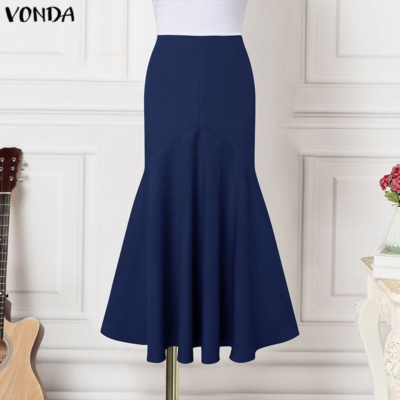 

VONDA Женские повседневные облегающие юбки с оборками и юбкой-годе на молнии сзади 2XL темно-синий