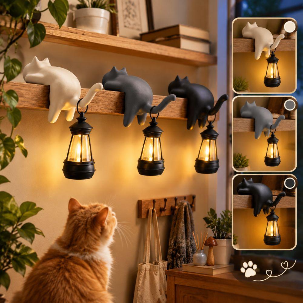 Plastic Cat Wall Hook Light Removable Key Holder New Cat Mini Lantern  Bedroom
