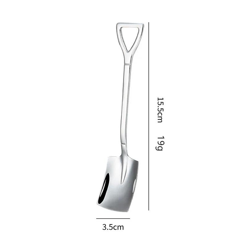 Vintage Shovel Design Stainless Steel Coffee Spoon Creative Ice Cream Cake Watermelon Dessert Multipurpose Kitchen Tool Unique