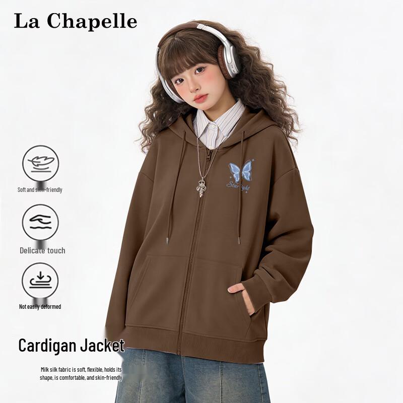La Chapelle Women s Relaxed Fit Butterfly Graphic Zip Hoodie S